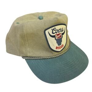 Coors Banquet Rodeo Bull Patch Rope Hat Green Tan Snapback Western